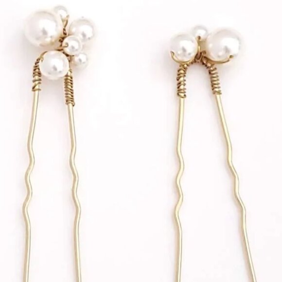 [SOLD] Twigs & Honey Pearl Bubbles Hair Combs and Pins, Set of 5 - Picture 6 of 7